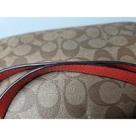 COACH Brown Signature Canvas Orange Leather Satchel Tote Shoulder Bag F58292 - Picture 14 of 15